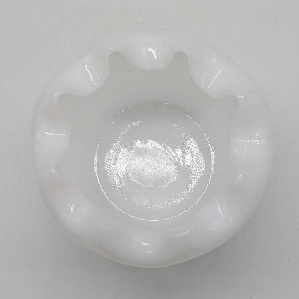 Vintage Pinch Ruffle Scalloped Edge White Milk Glass Vase